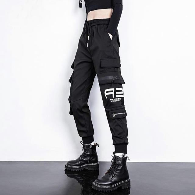 Big Pockets Cargo Pants Women Elastic High Waist Loose Streetwear Pant Baggy Tactical Trouser Hip Hop High Quality Joggers Pants