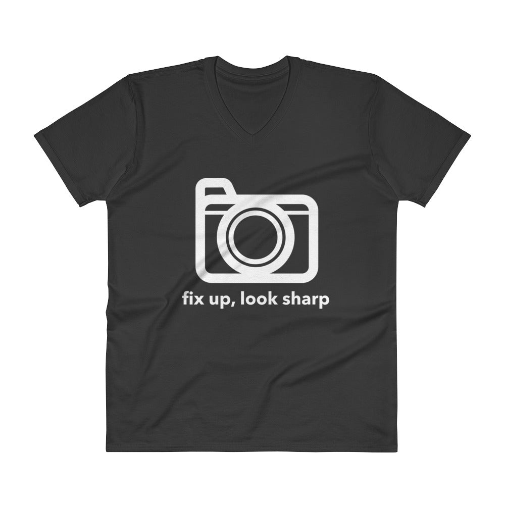 Fix up, Look Sharp, Camera Icon Print V-Neck T-Shirt - RealBigEnvelope